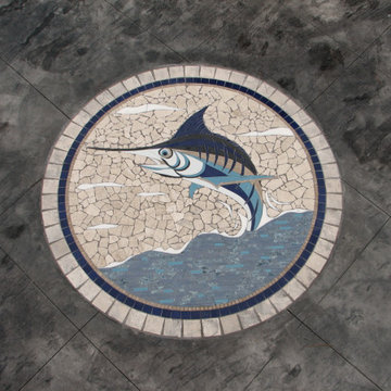 Jumping Blue Marlin stone and porcelain mosaic