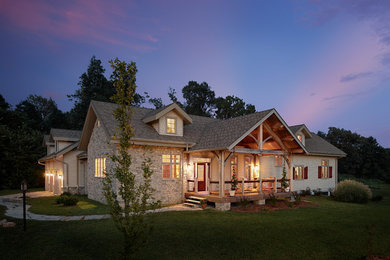 Inspiration for a mid-sized craftsman beige one-story mixed siding exterior home remodel in Other