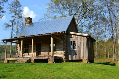 Mid-sized rustic brown one-story wood gable roof idea in Atlanta