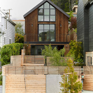 Contemporary brown three-story wood exterior home idea in San Francisco