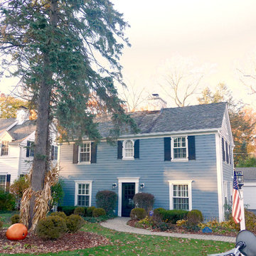 Lake Bluff, IL Colonial Style Home, Exterior Remodel Hardie Boothbay Blue