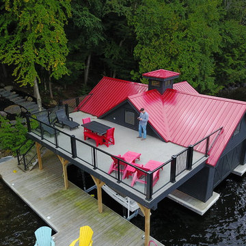 Lake Rosseau Boathouse - Black with Red Roof