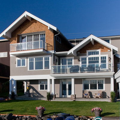 Inspiration for a timeless wood exterior home remodel in Seattle
