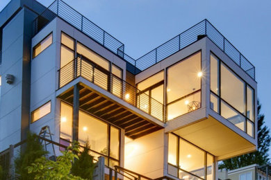 Inspiration for a large modern house exterior remodel in Seattle