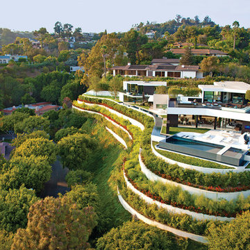 Laurel Way Beverly Hills luxury modern mansion with terraced landscaping