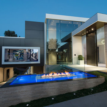 Laurel Way Beverly Hills luxury modern mansion glass wall exterior & front entra