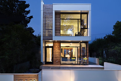 Modern house exterior in Edmonton with wood cladding.