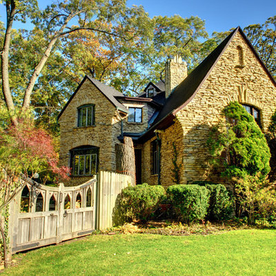 Inspiration for a timeless stone exterior home remodel in Chicago
