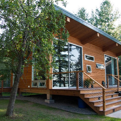 Contemporary wood exterior home idea in Minneapolis