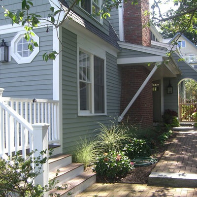 Inspiration for a coastal wood exterior home remodel in Boston