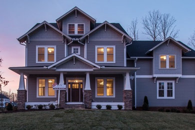 Large craftsman gray two-story mixed siding exterior home idea in Richmond with a shingle roof