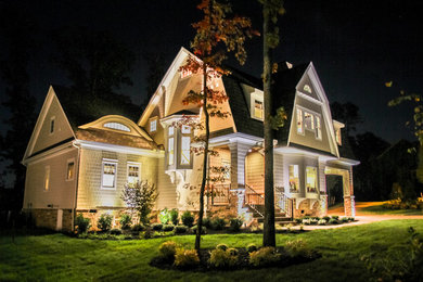 Inspiration for a craftsman beige two-story vinyl exterior home remodel in Richmond