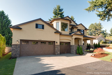 Example of a transitional exterior home design in Seattle