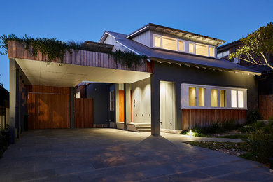 Inspiration för moderna hus, med allt i ett plan, platt tak och tak i metall