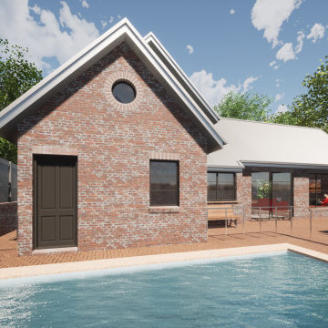 Modern Brick Extension with Pool and Paving