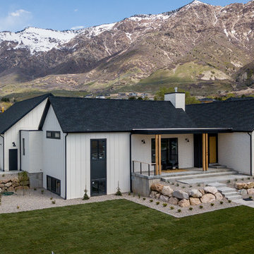 Modern Farmhouse Exterior with Wasatch Mountains