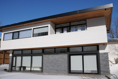 Minimalist house exterior photo in Toronto with a mixed material roof