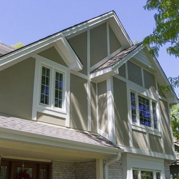 Modern Timber Frame styling with Hardie Stucco panels & trim