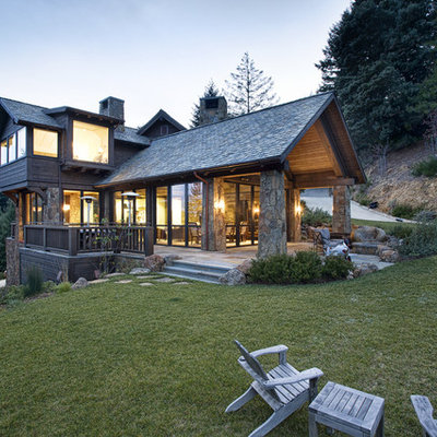 Rustic two-story mixed siding gable roof idea in San Francisco