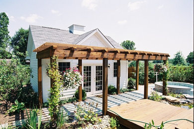 Inspiration for a mid-sized timeless white one-story vinyl gable roof remodel in Indianapolis