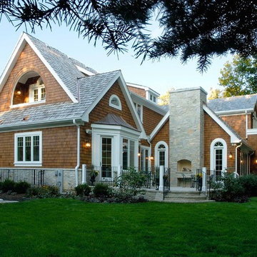 Nantucket Stone and Shingle Style House with Paver Rear Terrace and Fireplace