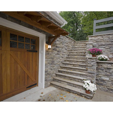 New Attached Garage and Stone Retaining Wall Detail to House in Montclair, New J