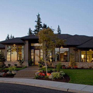 New home exterior with Milgard aluminum windows