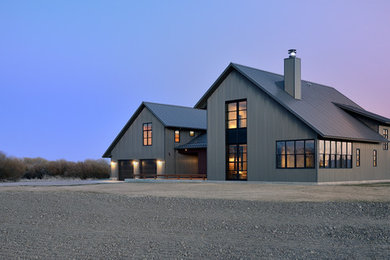Large cottage gray two-story metal gable roof photo in Boise