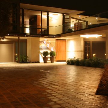 Night scape of Driveway and Front Landscaping