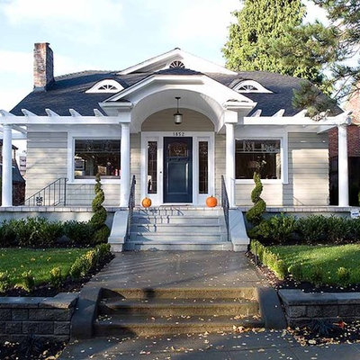 Inspiration for a timeless wood exterior home remodel in Seattle