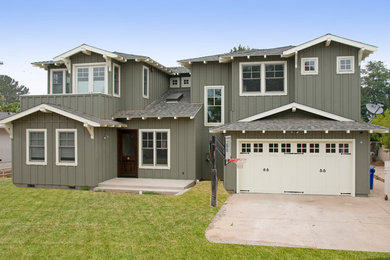 Large craftsman gray two-story concrete fiberboard gable roof idea in San Diego