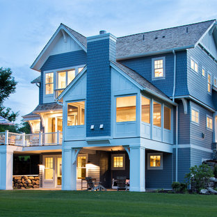 Huge transitional blue two-story concrete fiberboard gable roof idea in Minneapolis
