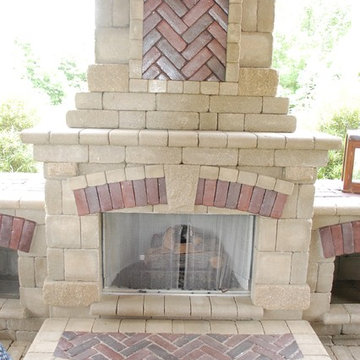 Outdoor Brick and Stone Fireplace