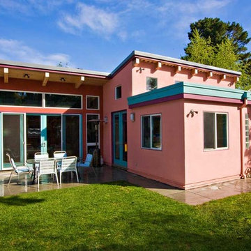 Palo Alto Eichler-Style Home Remodel with Color, Standing Seam Metal Roof
