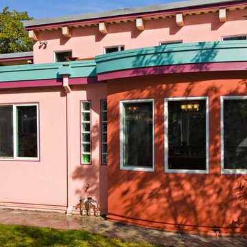 Palo Alto Eichler-Style Home Remodel with Color, Standing Seam Metal Roof