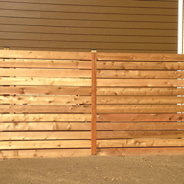 Paver patio and horizontal cedar fence