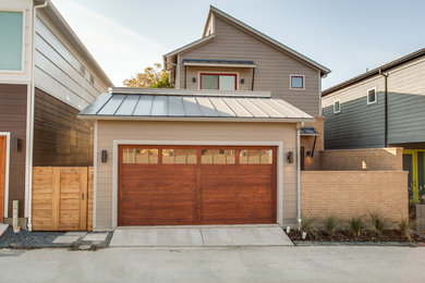 Example of a minimalist beige two-story exterior home design in Dallas