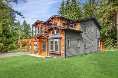 Inspiration for a craftsman gray two-story concrete fiberboard and clapboard exterior home remodel in Seattle