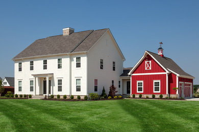 Farmhouse white two-story gable roof idea in Columbus