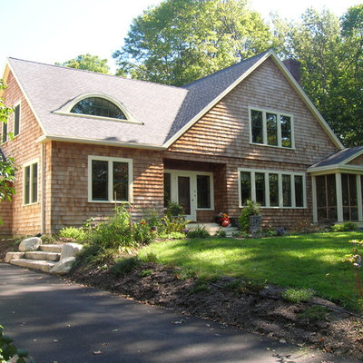 Mid-sized elegant two-story wood exterior home photo in Boston