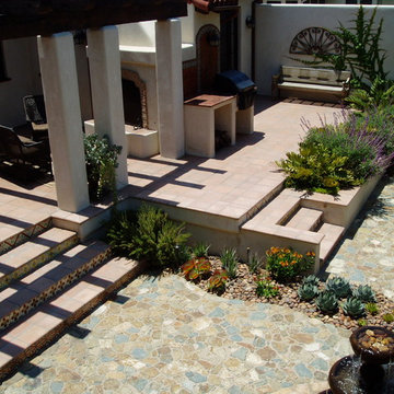 Rancho Santa Fe, Lilian Rice, courtyard, row home, field stone succulents, fount