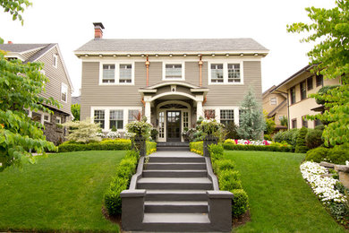 Inspiration for a timeless wood exterior home remodel in Portland