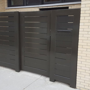 Rolling steel pedestrian / privacy gate and fence with mailbox
