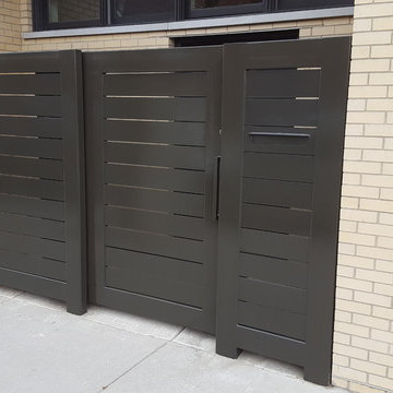 Rolling steel pedestrian / privacy gate and fence with mailbox