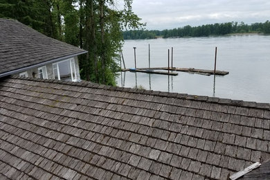 Royal Cedar Shingle Roof On The Columbia River before and after