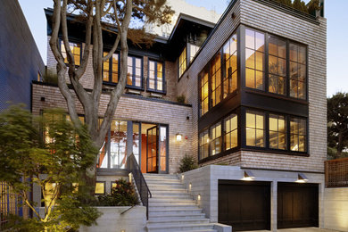 Inspiration for a modern wood exterior home remodel in San Francisco