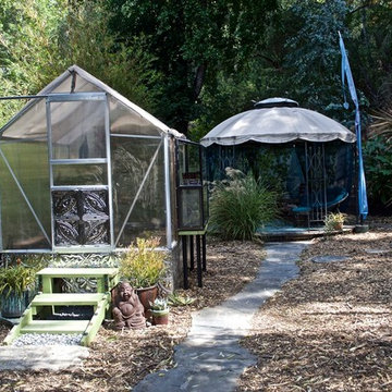 Rustic Modern Backyard Retreat With Tin Tile Greenhouse & Gazebo