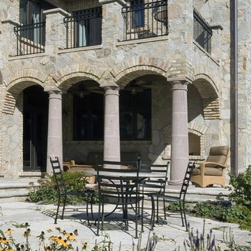 "Rustic Rubble" Stone and "Chicago Common" Brick Tuscan Style House with Stone C