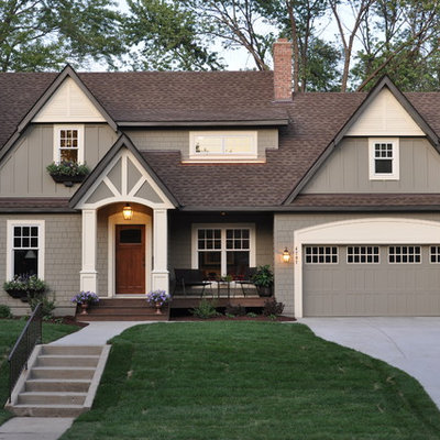 Inspiration for a timeless wood gable roof remodel in Minneapolis