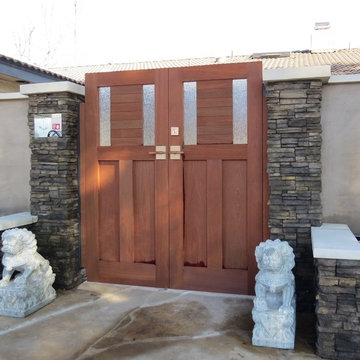 Sapele Double Wooden Gate Entry with Stainless Steel Gate Latch & Deadbolt